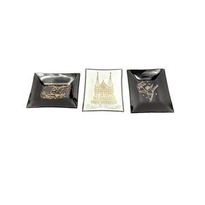 VTG Marvin Marshall Christmas Glass Candy Dishes Etched Gold Holiday Lot MCM